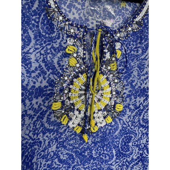 Soft Surroundings Blouse Womens Large Boho Beaded Sheer Top Embellished Tunic - Picture 3 of 7